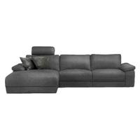 ECKSOFA XL MOTORISCHER RELAXFUNKTION LOLA Grau Leder Relaxfunktion - Schwarz/Grau, Leder (304/178cm) - KAWOLA