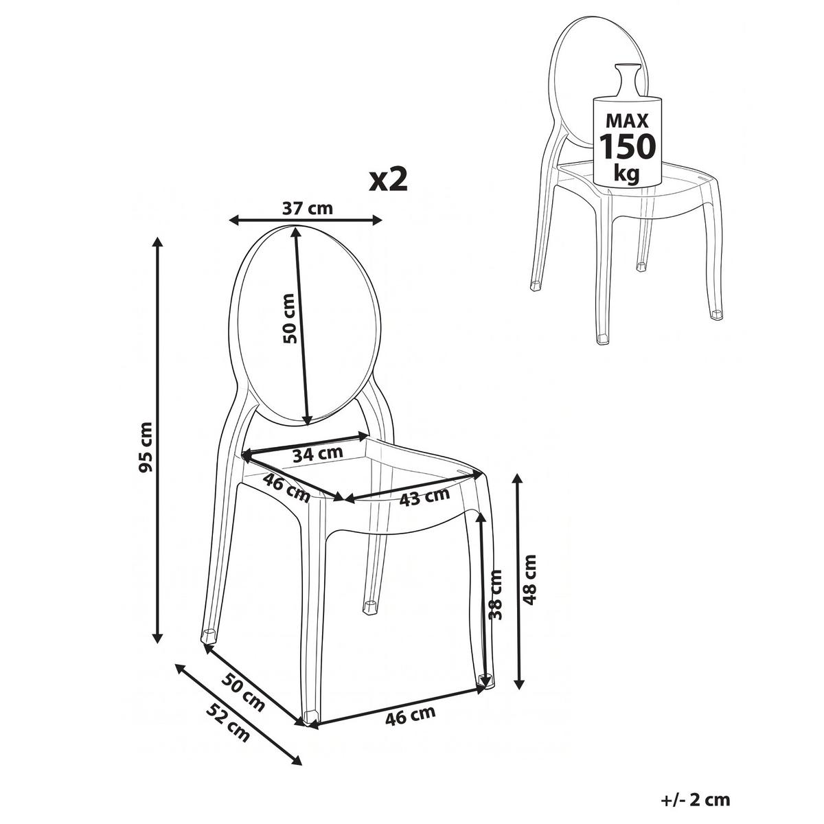 ESSZIMMERSTUHL 2er-Set Transparent Rulison - Transparent, Kunststoff (55/95/50cm) - Beliani