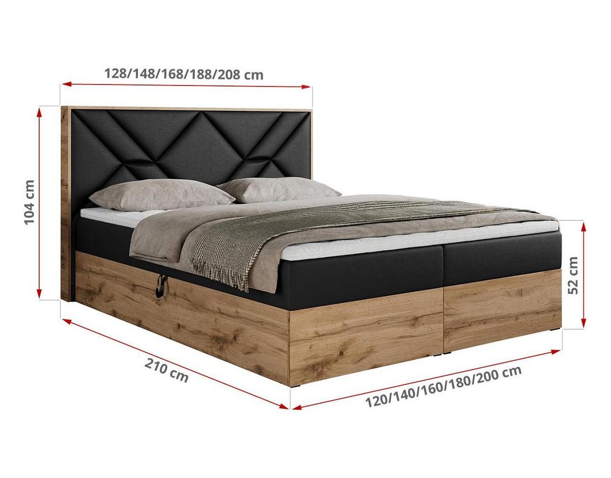 BOXBETT GUNAR - 140/200 Schwarz Kunstleder - H4 - Schwarz, Holz/Textil (140/200cm) - MKS
