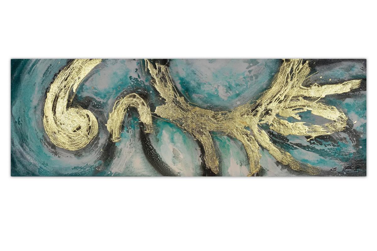 ÖLGEMÄLDE 150/50 cm - Türkis/Weiß, Holz/Textil (150/50cm) - KUNSTLOFT