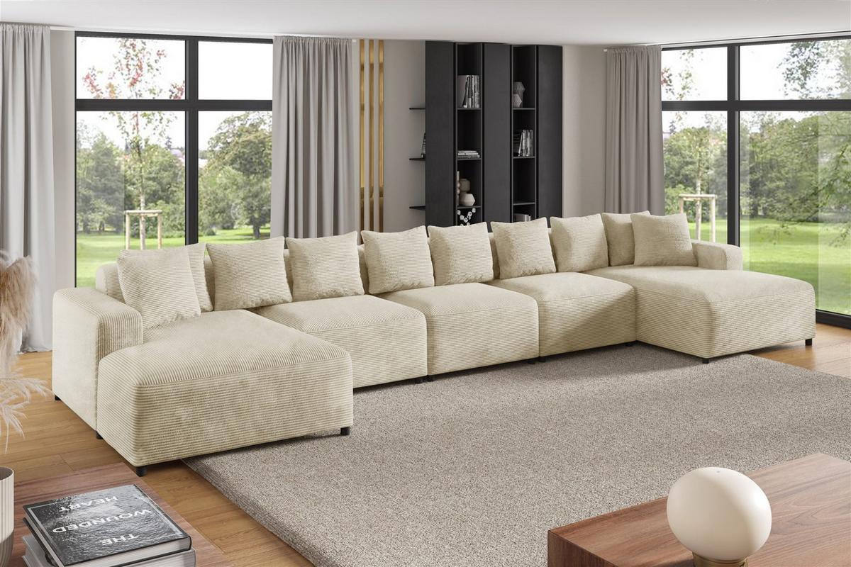 WOHNLANDSCHAFT Megan Xl In Poso - Creme, Holzwerkstoff/Textil (517/75/165cm) - Fun Möbel