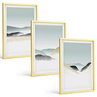 BILDER SET 3er Set - 40x60 cm Goldrahmen - Minimalistische Pastellberge - Goldfarben, Kunststoff (40/60cm) - TULUP
