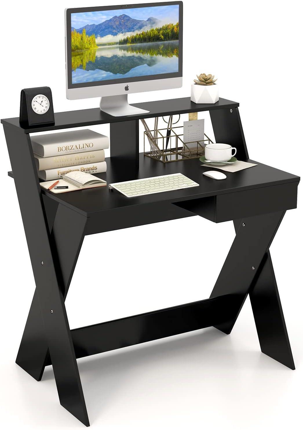 ARBEITSTISCH 94cm Schwarz - Schwarz, Holz (61/90/94cm) - COSTWAY