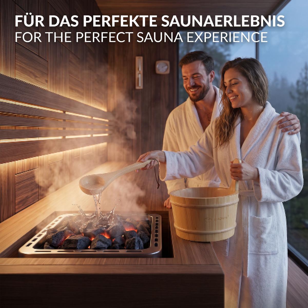 SAUNAZUBEHÖR-SET aus Kiefernholz mit Aufgusskübel und Schöpfkelle - Naturfarben, Holz (27/26/27cm) - LuxeBath