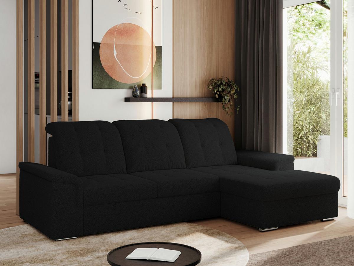 ECKSOFA MADRITO L - Schwarz Boucle - Rechts - Silberfarben/Schwarz, Textil/Metall (256/160cm)