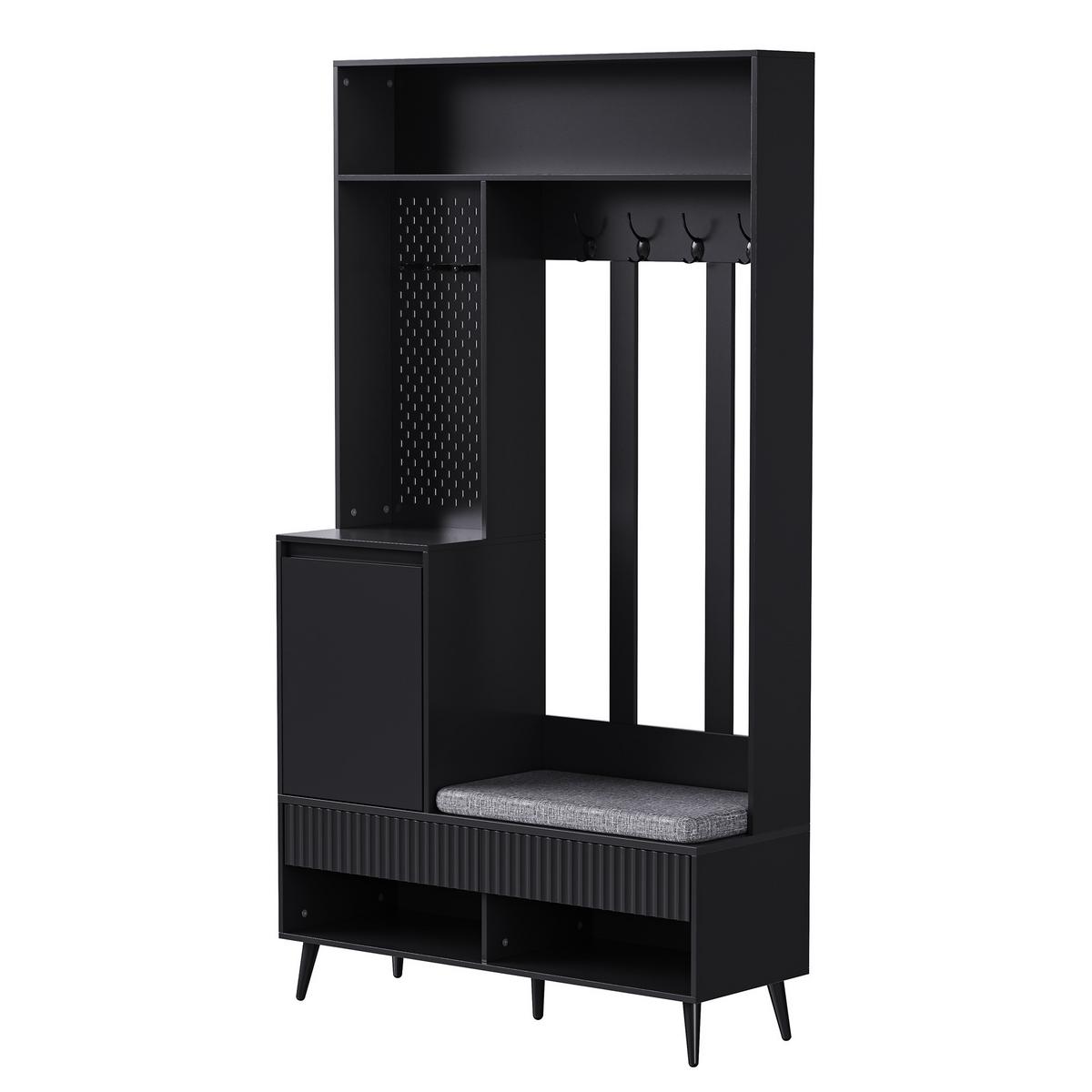 GARDEROBE schwarz sitzbank stauraum - Schwarz, Holzwerkstoff (100/180/35cm) - Urban Meuble