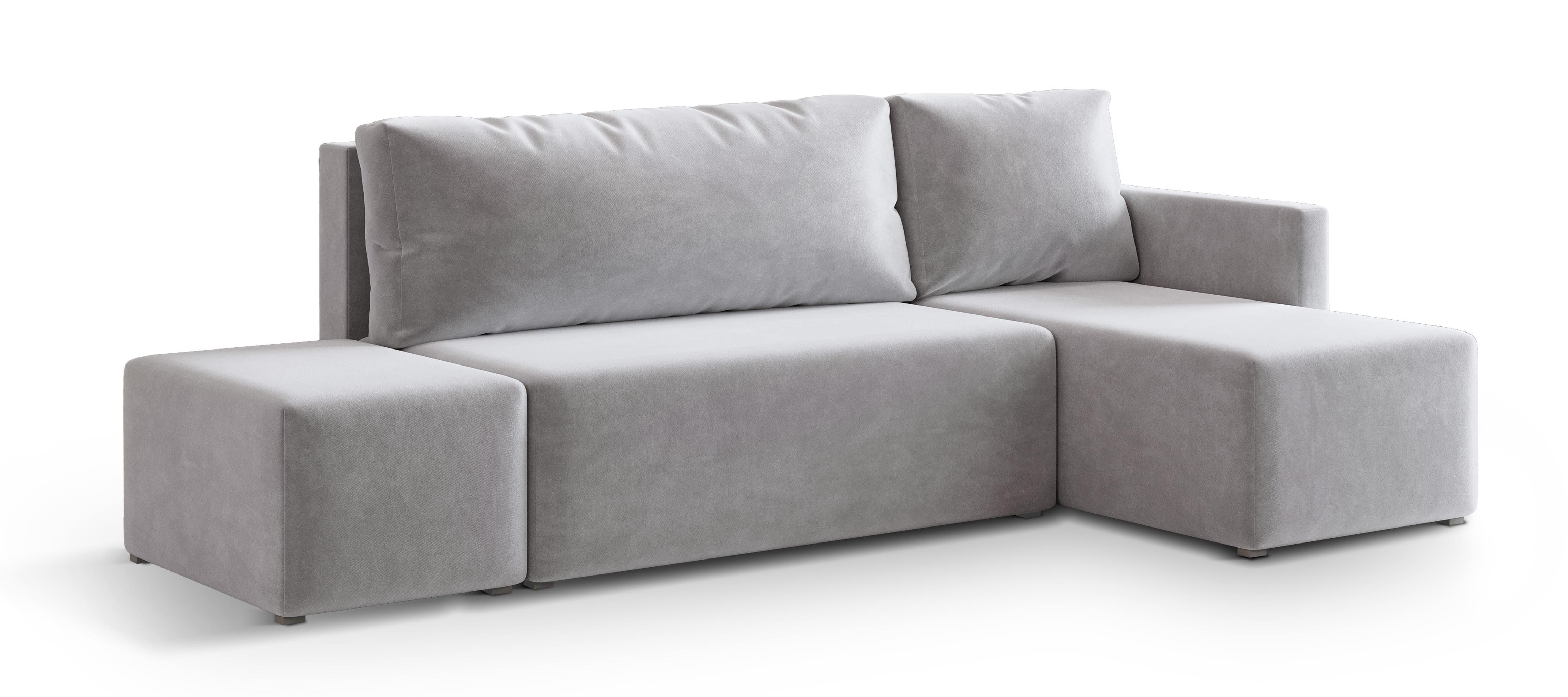 ECKSOFA VELOTTI R-S Hellgrau Plüsch-Stoff mit Schlaffunktion - Hellgrau, Holz (261/143cm) - MASSENO