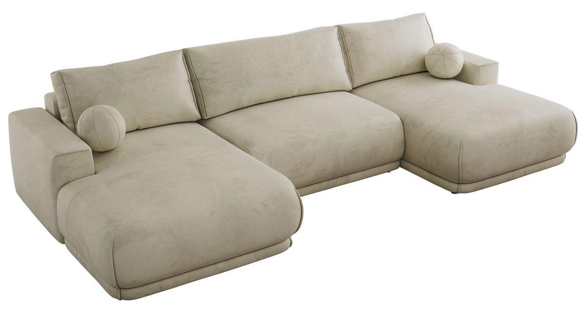 WOHNLANDSCHAFT RINA U Beige Velvet - Beige/Schwarz, Kunststoff/Textil (360/85/170cm) - MKS