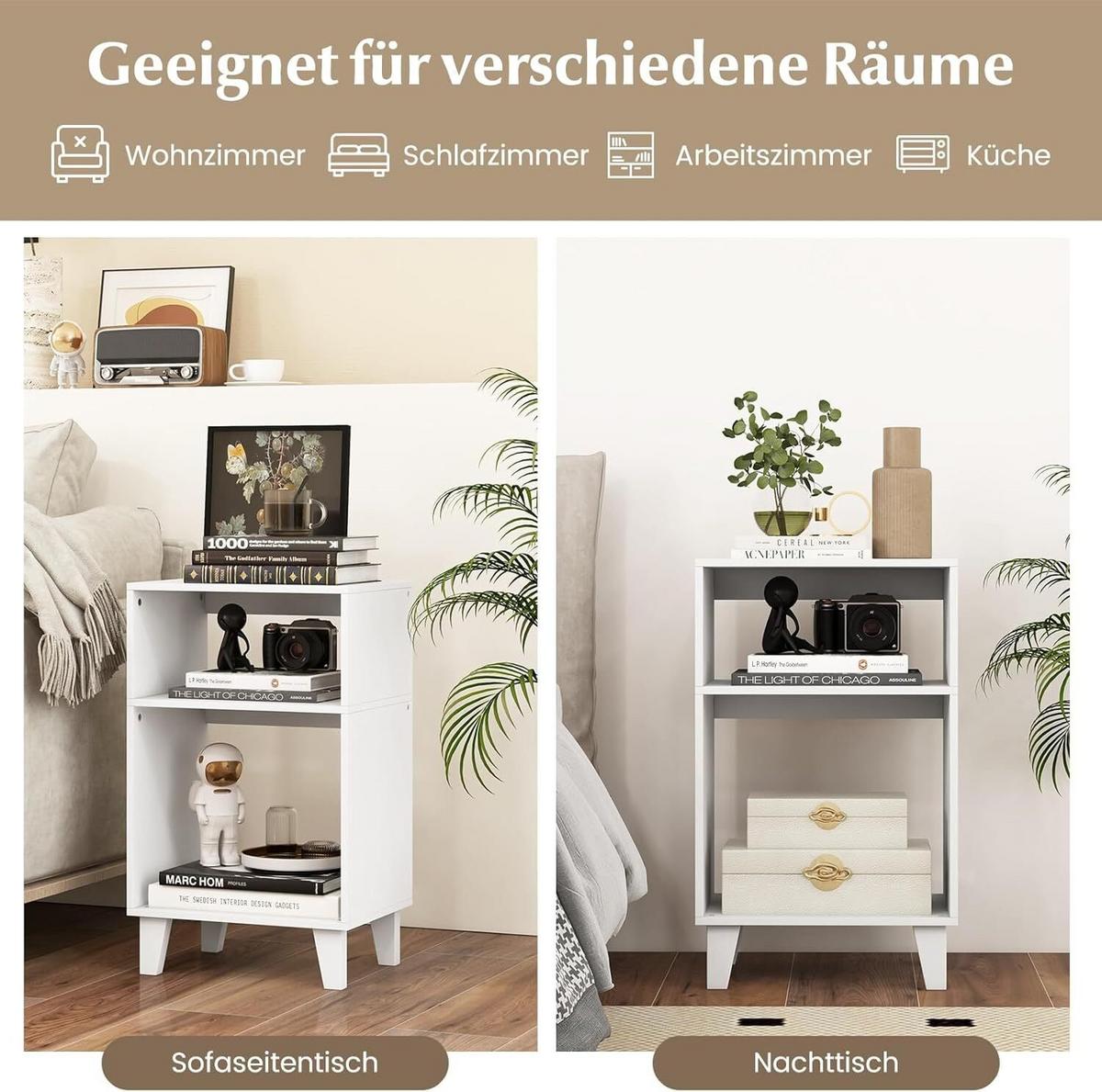 BEISTELLTISCH 65cm Weiß - Weiß, Holz (30/40/65cm) - COSTWAY