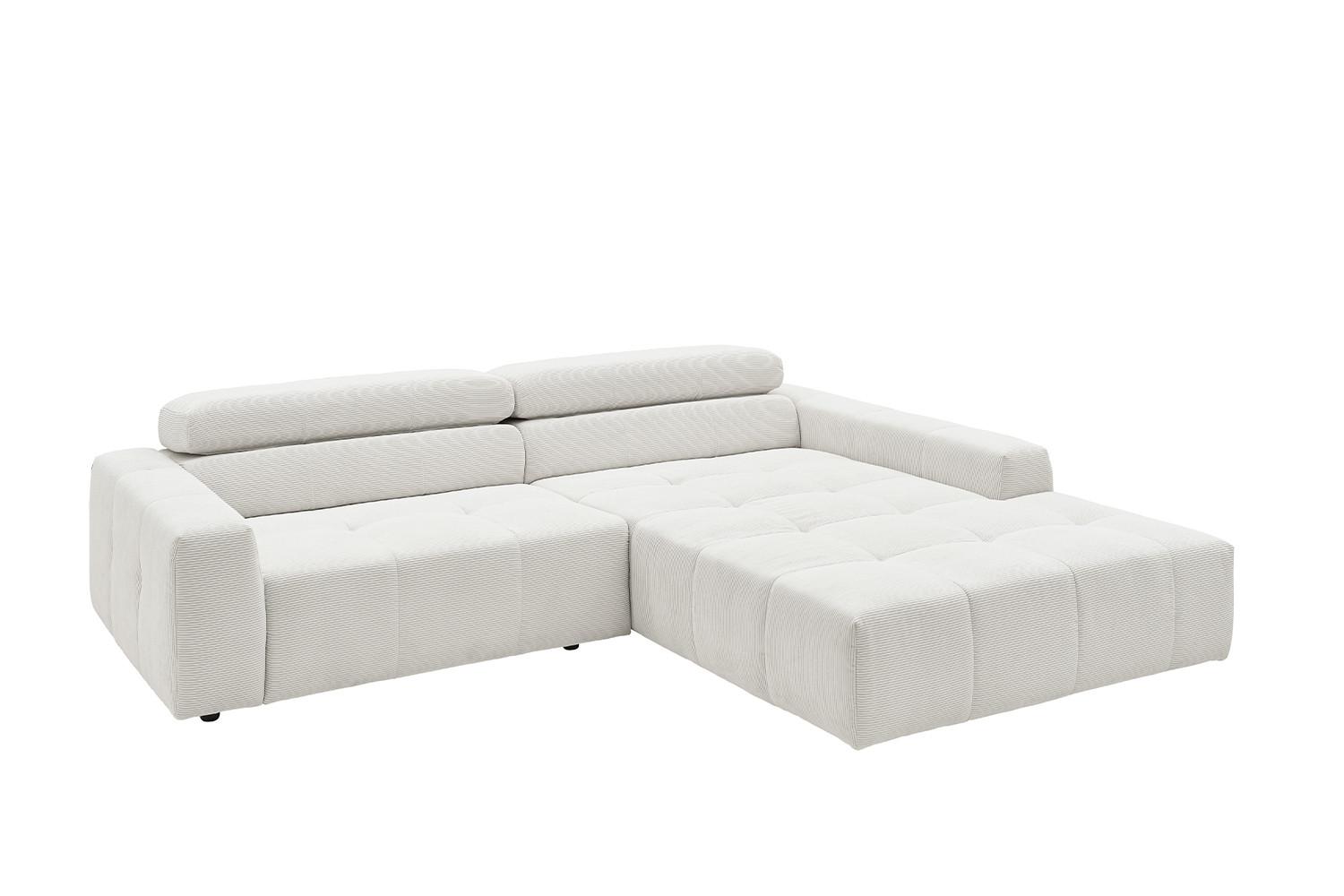 ECKSOFA MIT MOTORISCHEM SITZVORZUG RENO Weiß Cord Relaxfunktion - Schwarz/Weiß, Kunststoff/Textil (258/217cm) - KAWOLA