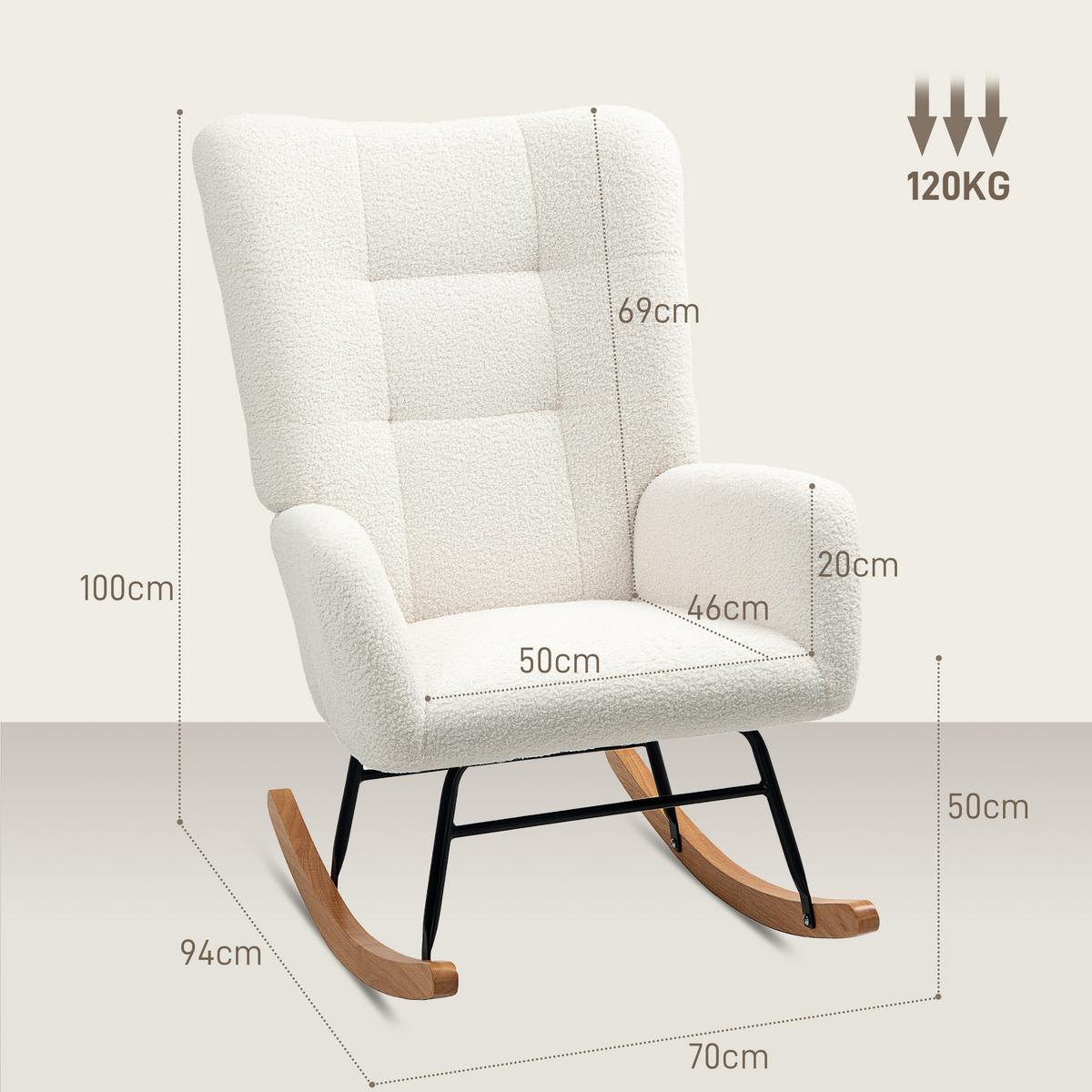 SCHAUKELSTUHL, Schaukelsessel mit Armlehne, Teddysamt-Optik, Cremeweiß - Creme/Naturfarben, Holz/Textil (70/100/94cm) - HOMCOM