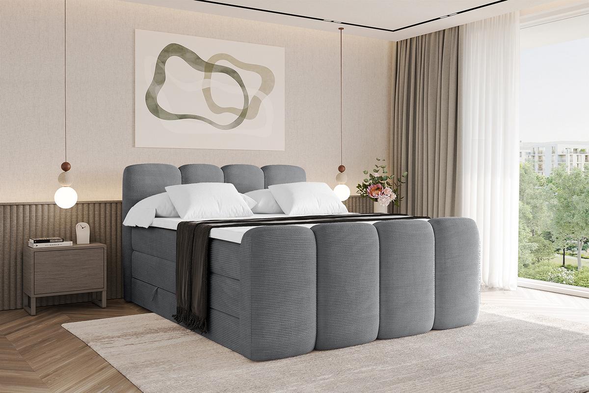 BOXBETT mit Matratze H3|H4 und Lattenrost - NINA-Z KING - 160x200 cm Poso - Dunkelgrau - Taupe, Holzwerkstoff (160/200cm)