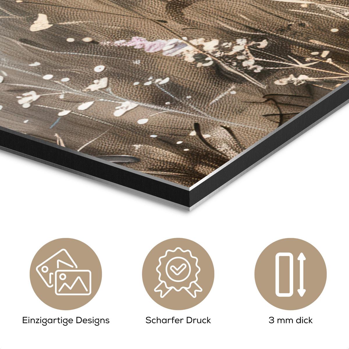 METALLBILD Blumen - Rosa - Modern - Beige 20x30 cm - Beige, Metall (20/30cm) - MuchoWow