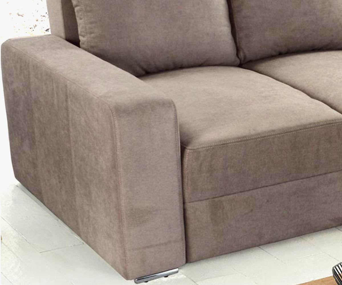 ECKSOFA-DAUERSCHLÄFER Boxspring Federkern Topper Bettkasten, seitenverkehrt montierbar B260/T181/H88 cm, Mikrofaser in Hellbraun / 15108 - Hellbraun/Chromfarben, Textil/Metall (260/181cm) - luma-home