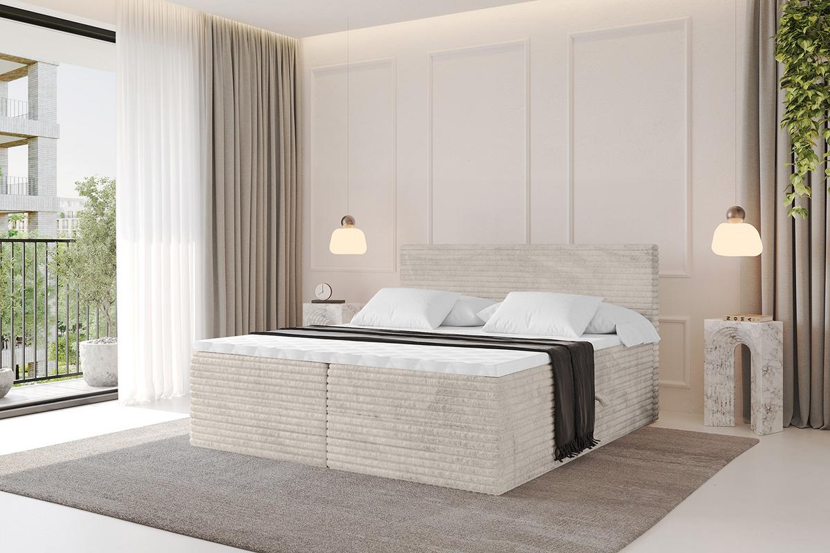 BOXBETT mit Matratze H3 und Lattenrost - TOLO-v1 - 140x200 Cord - Creme - Creme, Holzwerkstoff (140/200cm)