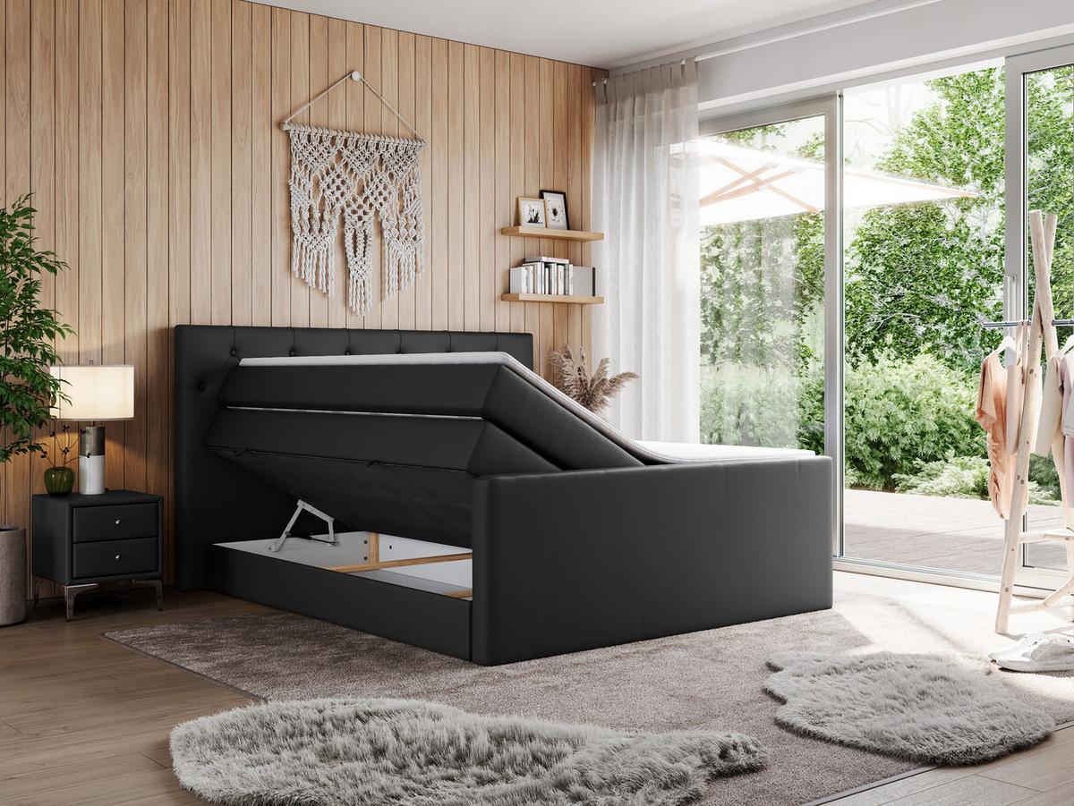 BOXSPRINGBETT KING VELEN 140/200 Schwarz Kunstleder - H4 - Schwarz, Holz/Textil (140/200cm) - MKS