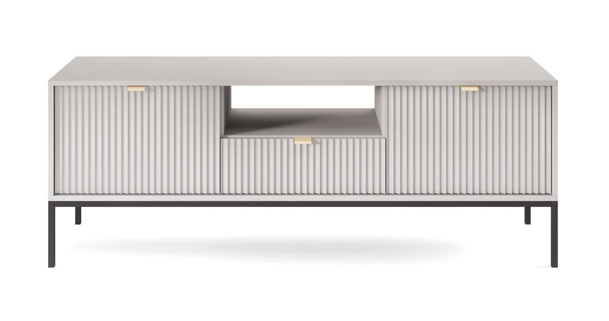 LOWBOARD Eternas 2T 1S Grau 154/56/39 cm – schwarze Füße, mit geriffelten Fronten und offener Ablage - Schwarz/Grau, Holzwerkstoff (154/56/39cm) - AX Living