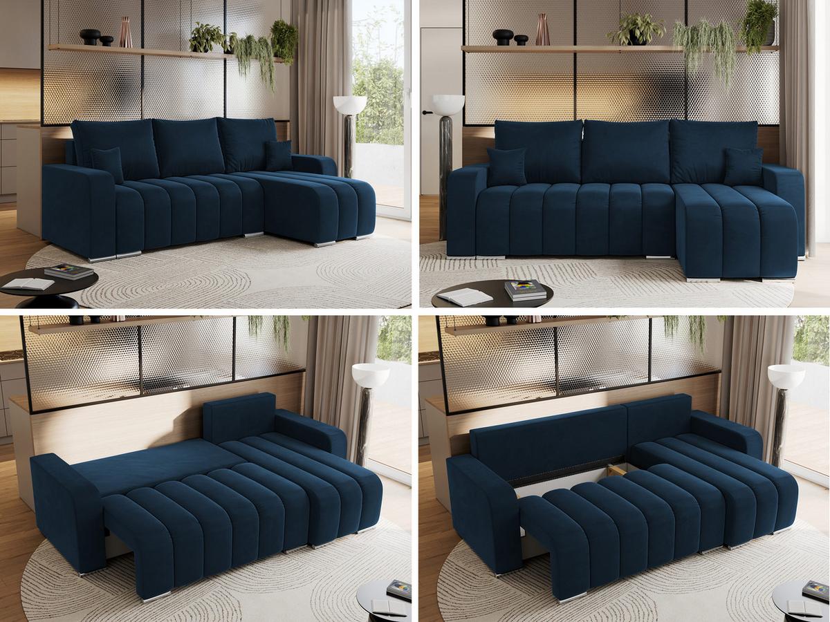 ECKSOFA KIRASSO L Dunkelblau Velvet - Dunkelblau/Grau, Textil (245/147cm) - MKS