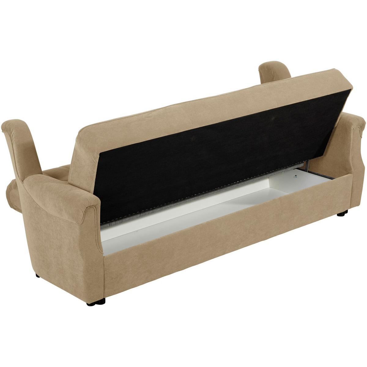 SOFA 3-Sitzer mit Bettfunktion Kaylyn Flockstoff sand - Sandfarben, Kunststoff (207/89/83cm) - 58aufmkessel
