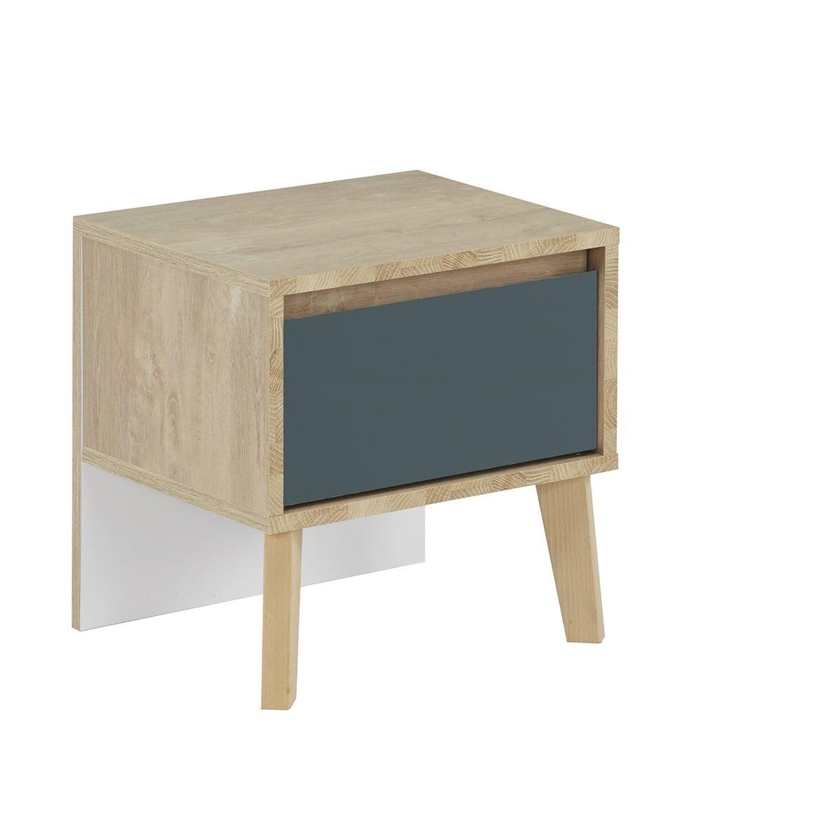 NACHTTISCH 1 Schublade Larvik - Französische Herstellung - 42/36/41 cm - Blau, Holzwerkstoff (36/41/36cm) - Calicosy