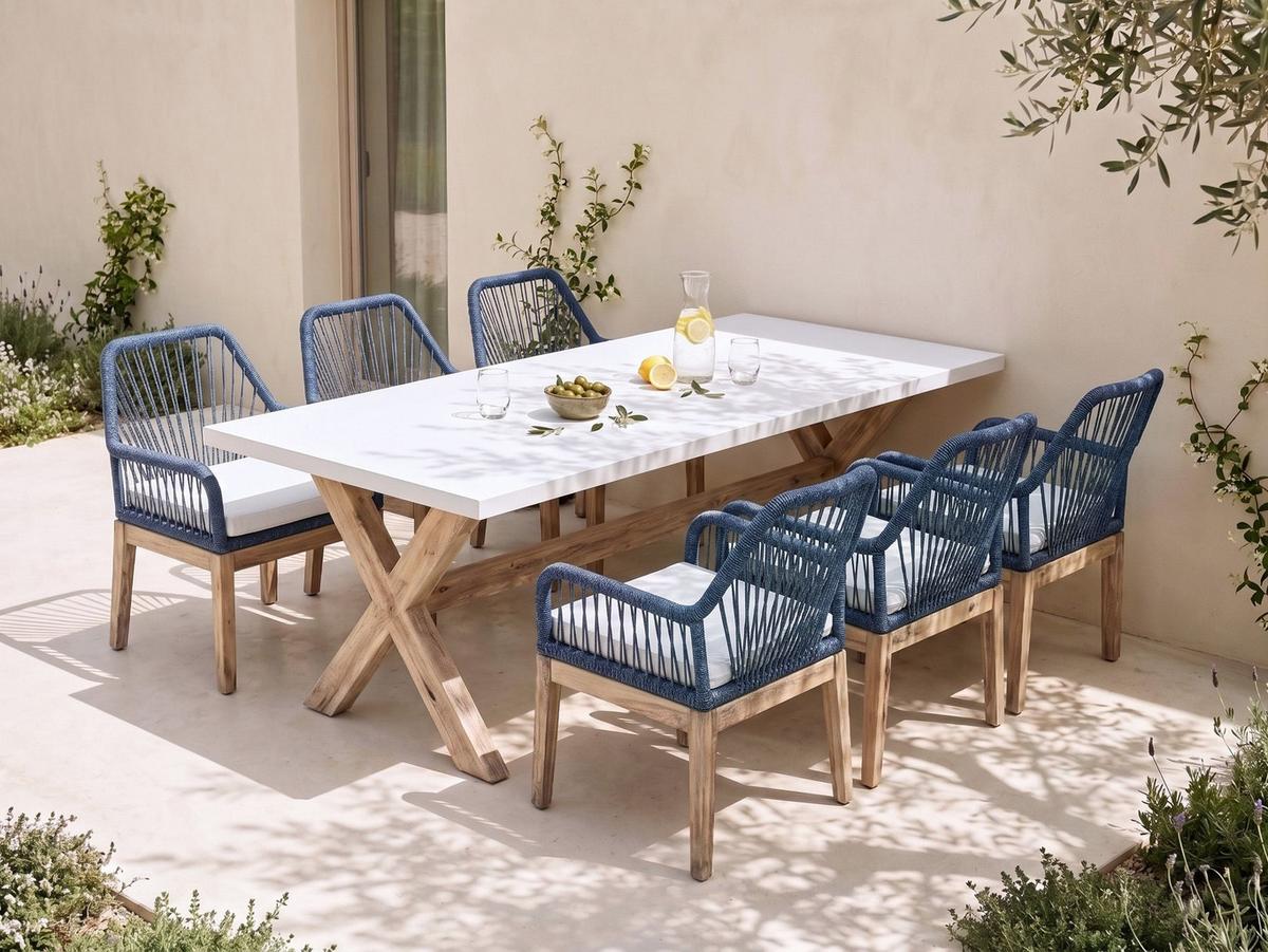 GARTENMÖBEL-SET 6-Sitzer Marineblau Olbia - Hellblau, Holz - Beliani