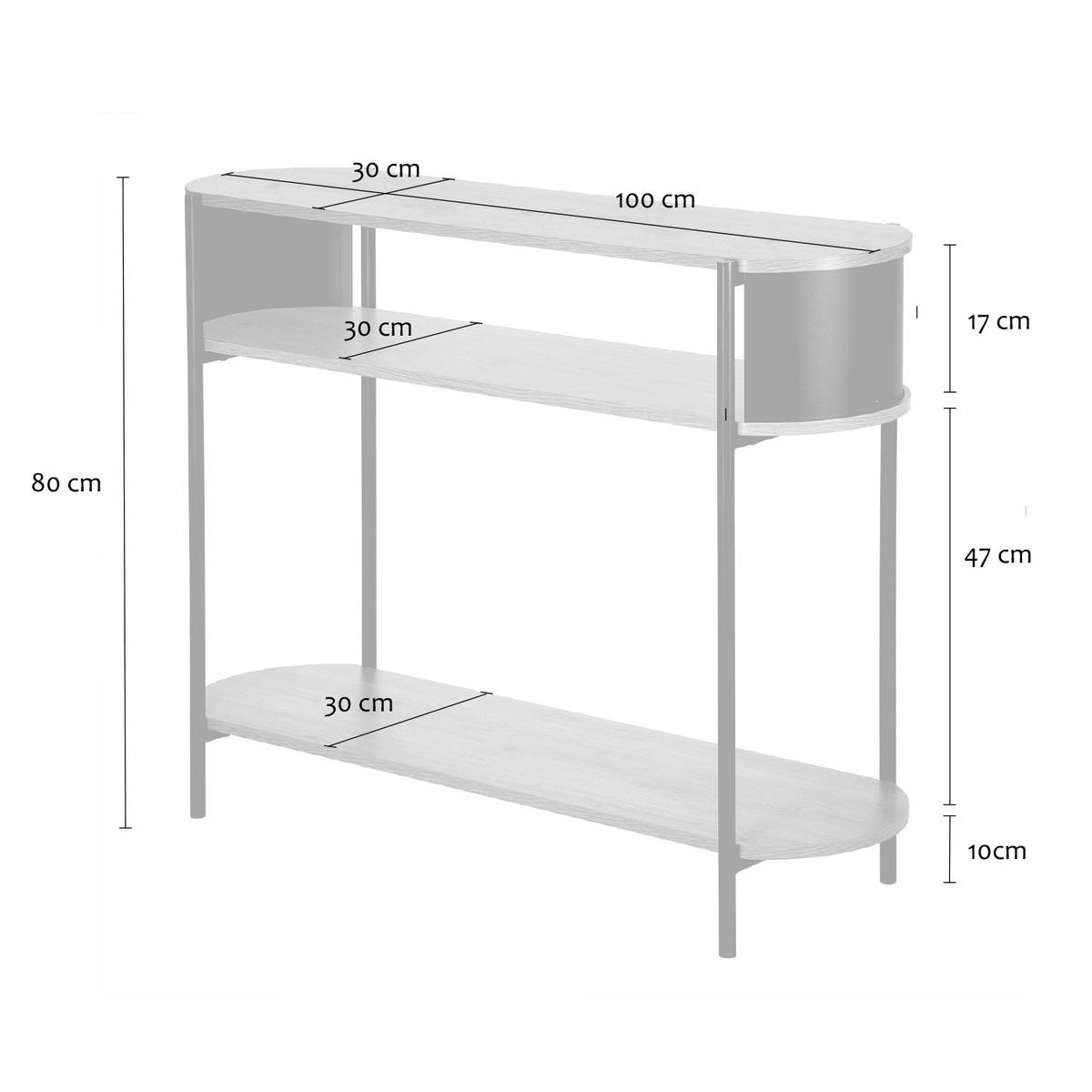 KONSOLE mit 3 Ebenen und schwarzen Metallseiten 34/80/100 cm - Eschefarben, Holzwerkstoff (40/34/80cm) - Calicosy