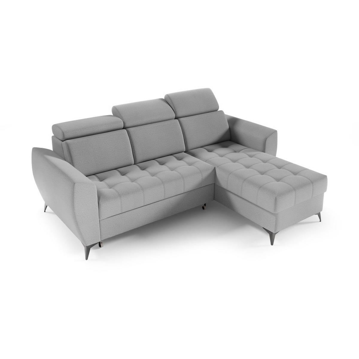 ECKSCHLAFSOFA Aurora I verstellbare Kopfstützen, Hellgrau - Hellgrau/Schwarz, Textil (235/176cm) - Beautysofa