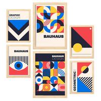 POSTER Set Mit 6 Drucken Im Bauhaus 4 Geometrische Designkollektion Drucke Mit Ästhetische Dekorative Für Zuhause A3 & A4 Rahmen Aus Hellem Holz - Beige, Papier (29/3cm) - Nacnic