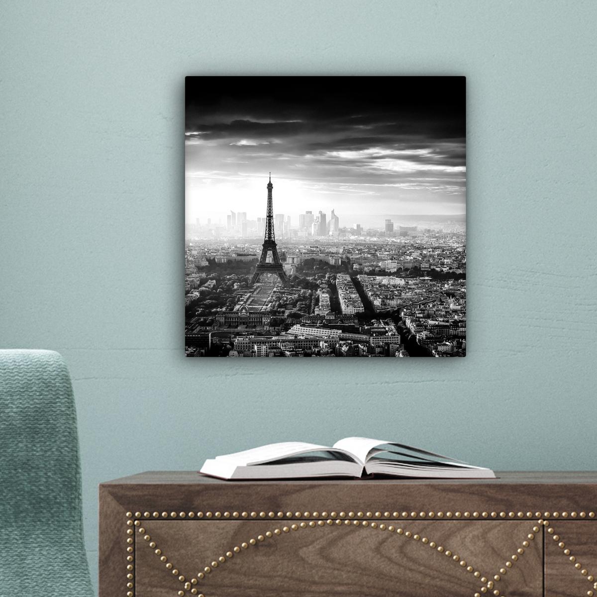 LEINWANDBILD Paris - Skyline - Eiffelturm - Stadt - Wolken Deko Wohnzimmer 20x20 cm - Dunkelgrau, Textil (20/20cm) - MuchoWow