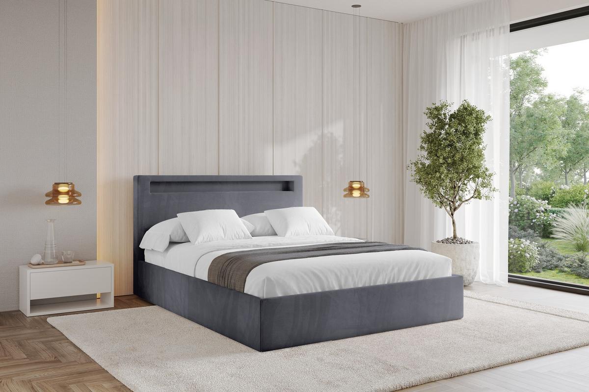 POLSTERBETT mit Bettkasten und Lattenrost, Bett mit Matratze H3/H4 - GOLA 160x200 Dunkelgrau - Dunkelgrau, Holzwerkstoff/Textil (160/200cm) - ALTDECOR