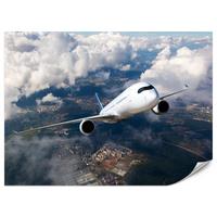 FOTOTAPETE für Jugendzimmer Flugzeug Start Wolken Himmel 300x210 - Blau/Beige, Papier (300/210cm) - Muralo
