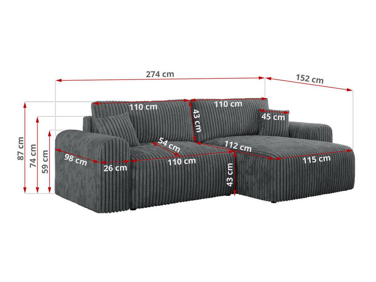 ECKSOFA NELSON Dunkelgrau Cord - Dunkelgrau/Schwarz, Kunststoff/Textil (274/152cm) - MKS