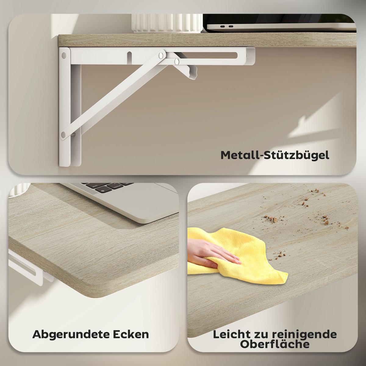 WANDKLAPPTISCH Platzsparender Schreibtisch 60x40cm Eiche - Eichefarben, Holzwerkstoff (40/16/60cm) - HOMCOM