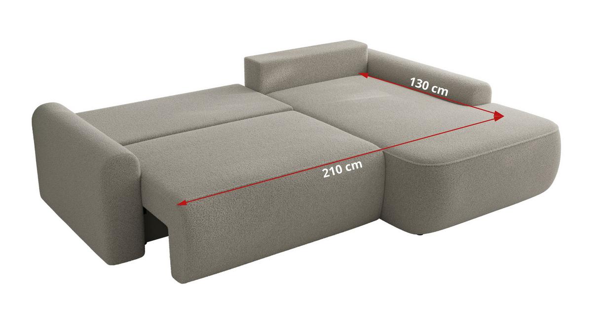 ECKSCHLAFSOFA CUBO L Hellgrau Boucle - rechts - Hellgrau/Schwarz, Kunststoff/Textil (187/273cm) - MKS