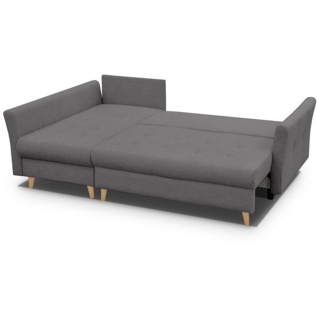 ECKSCHLAFSOFA Neron mit 2 Bettkasten und Beine in Buchefarbe, Dunkelgrau, links - Dunkelgrau/Buchefarben, Textil (233/148cm) - Beautysofa