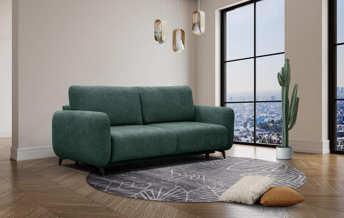 SOFA DRAKE 3-Sitzer mit Schlaffunktion, smaragdgrün - Smaragdgrün/Braun, Holz/Textil (232/90/107cm) - Wozimo
