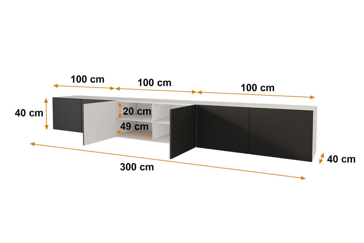 LOWBOARD ELIO-W 3x100x40x40 cm - Weiß / Schwarz - Weiß, Holzwerkstoff (300/40/40cm) - ALTDECOR
