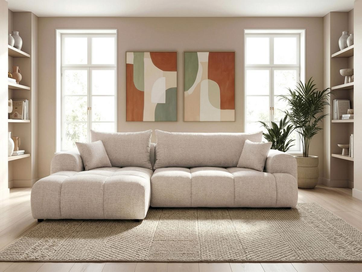 ECKSOFA MILANO Links mit Schlaffunktion und Bettkasten Creme - Creme, Kunststoff/Textil (265/145cm) - Idohome