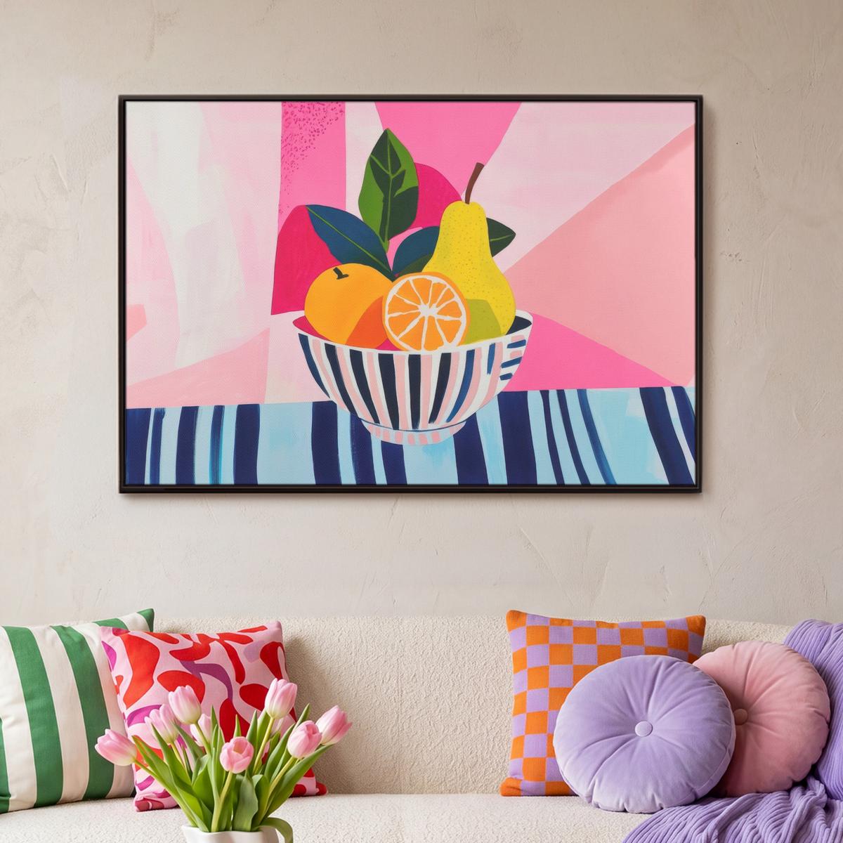 LEINWAND Bilder mit Rahmen - Obst - Abstrakter Hintergrund - Rosa - 90x60 - Pink, Textil (90/60cm) - MuchoWow