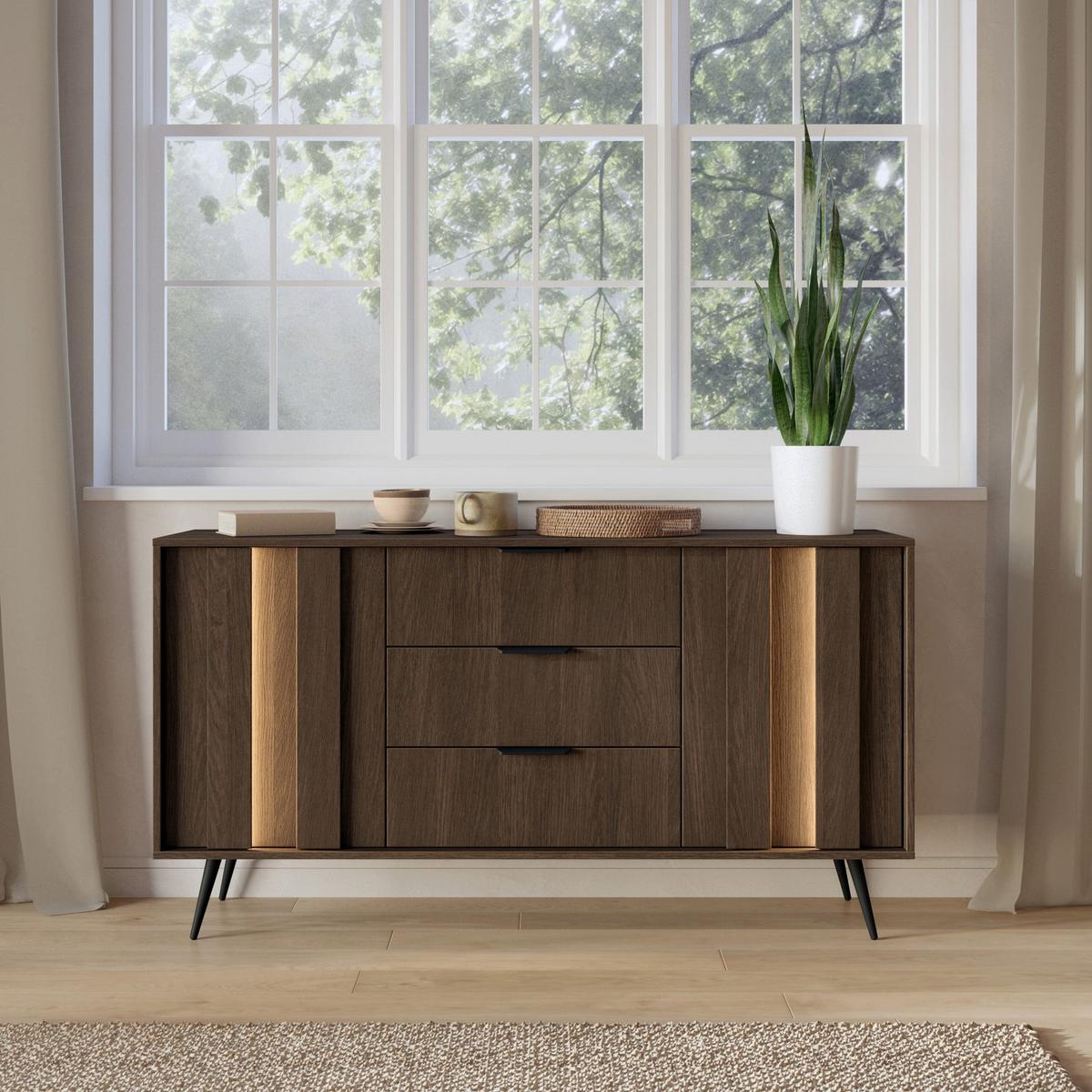 SIDEBOARD Amaro 153 cm - Eichefarben/Schwarz, Holzwerkstoff/Metall (153.5/82.6/40cm) - Selsey