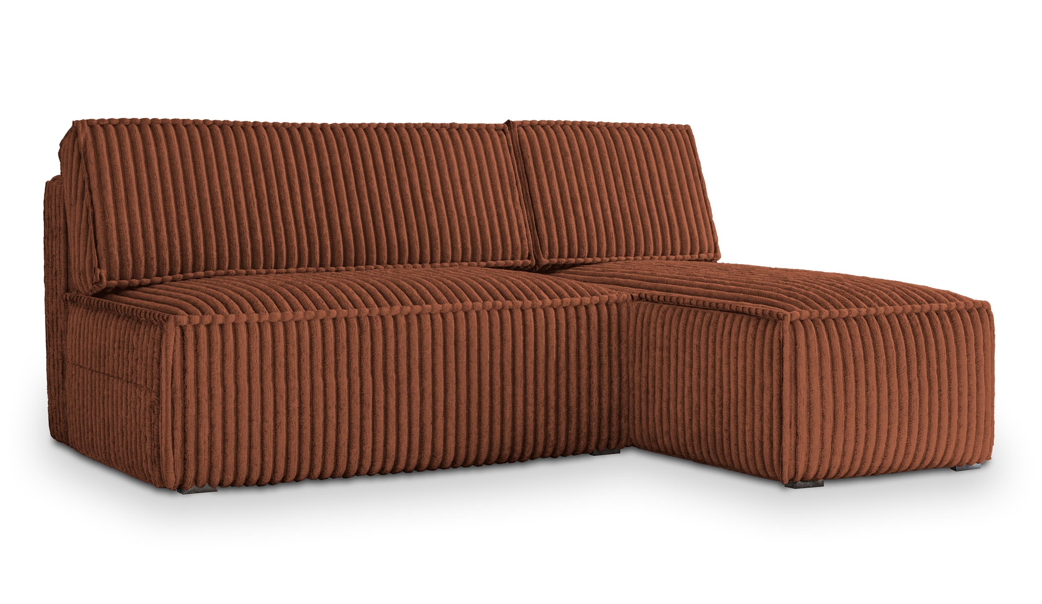 ECKSOFA BRISO T Braun Kordstoff mit Schlaffunktion - Braun/Grau, Holz/Kunststoff (200/140cm) - MASSENO
