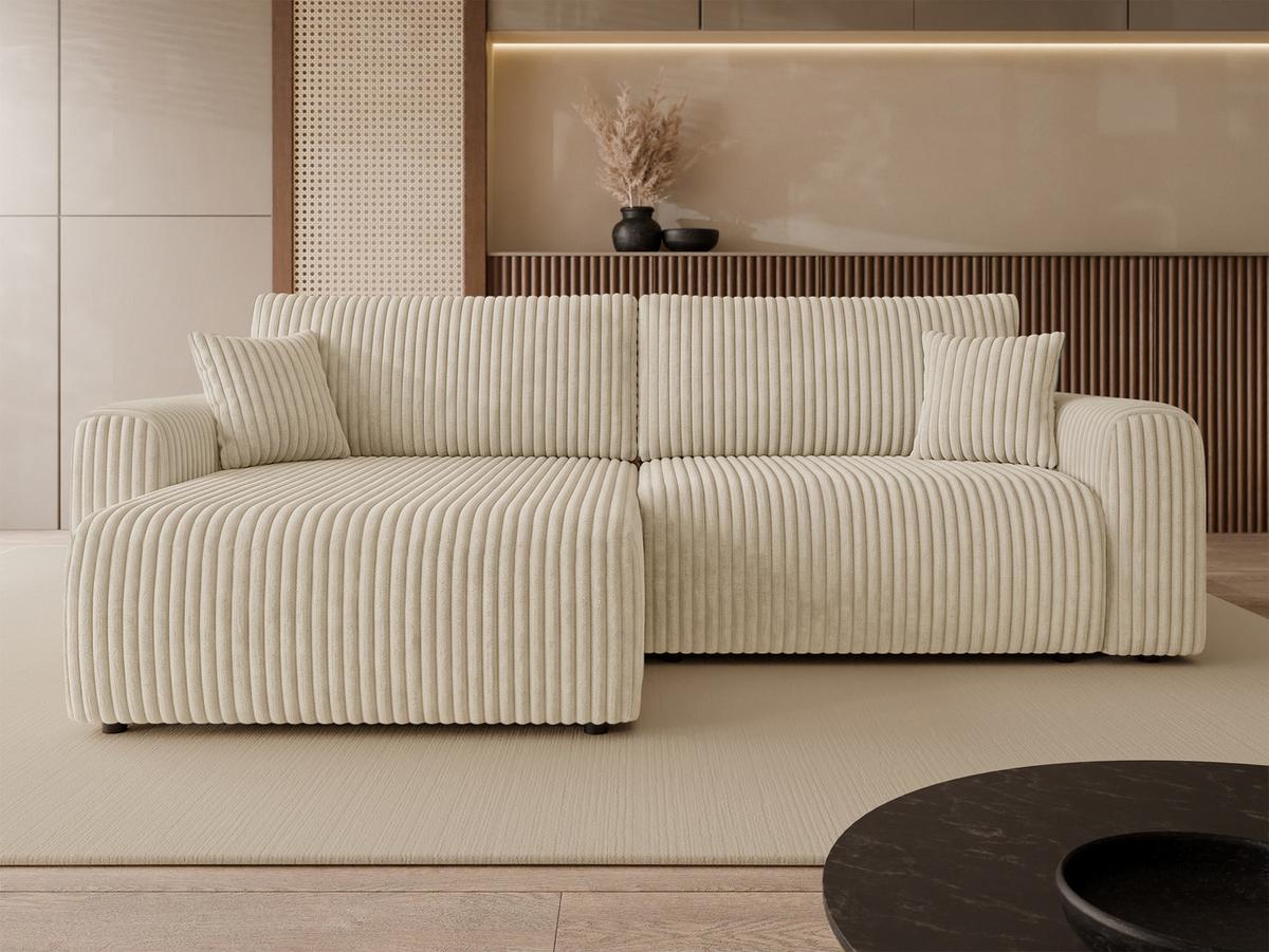 ECKSCHLAFSOFA Floryn L Cord Bis - Beige/Schwarz, Holz/Kunststoff (245/145cm) - MIRJAN24