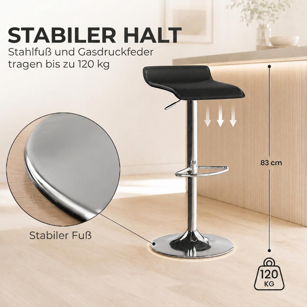 BARHOCKER PVC Schwarz - Silberfarben/Schwarz, Kunststoff/Metall (38/83/38cm) - HOMCOM