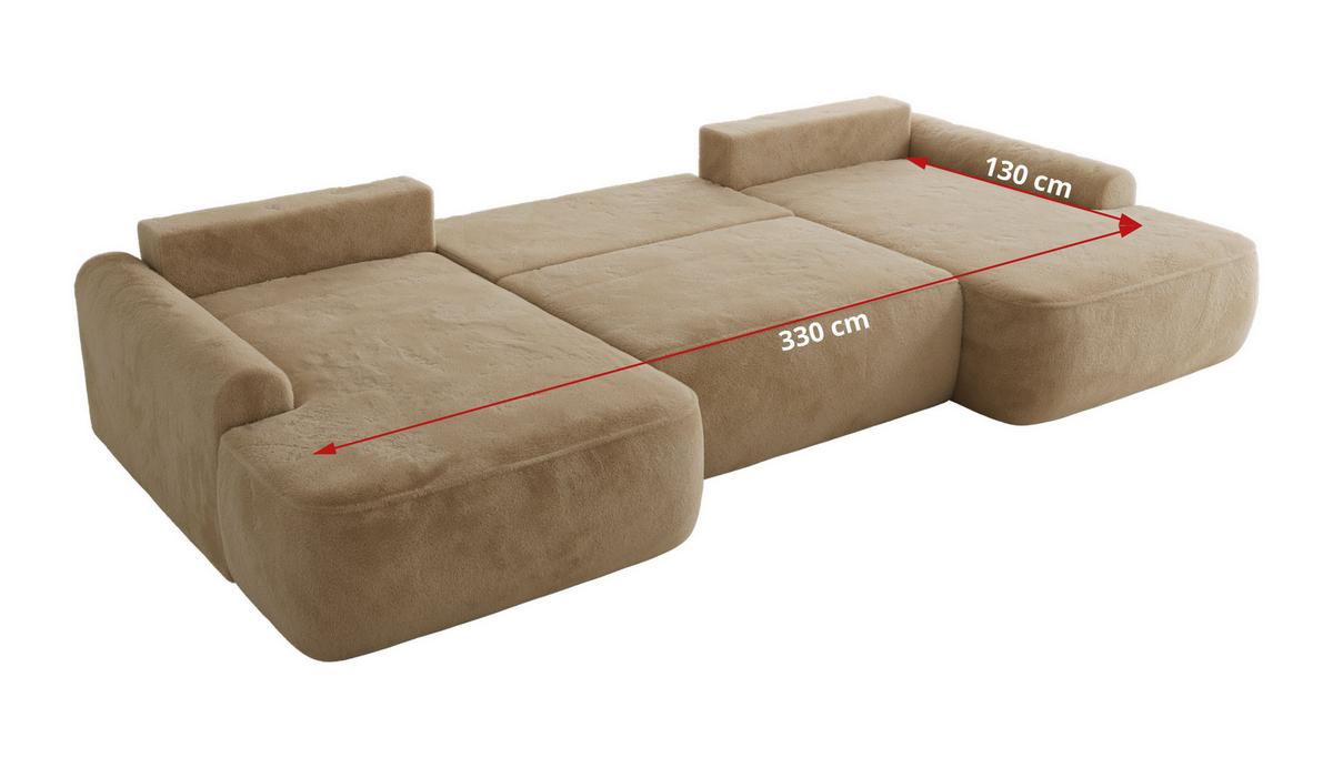 WOHNLANDSCHAFT CUBO U Beige Plüsch - Beige/Schwarz, Kunststoff/Textil (370/100/187cm) - MKS