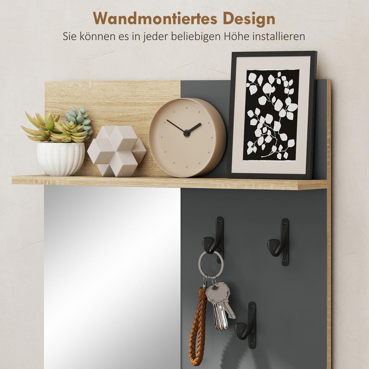 GARDEROBE-SET MDF Spiegel Naturholz - Schwarz/Naturfarben, Holzwerkstoff/Metall (13.5/127.5/60cm) - HOMCOM