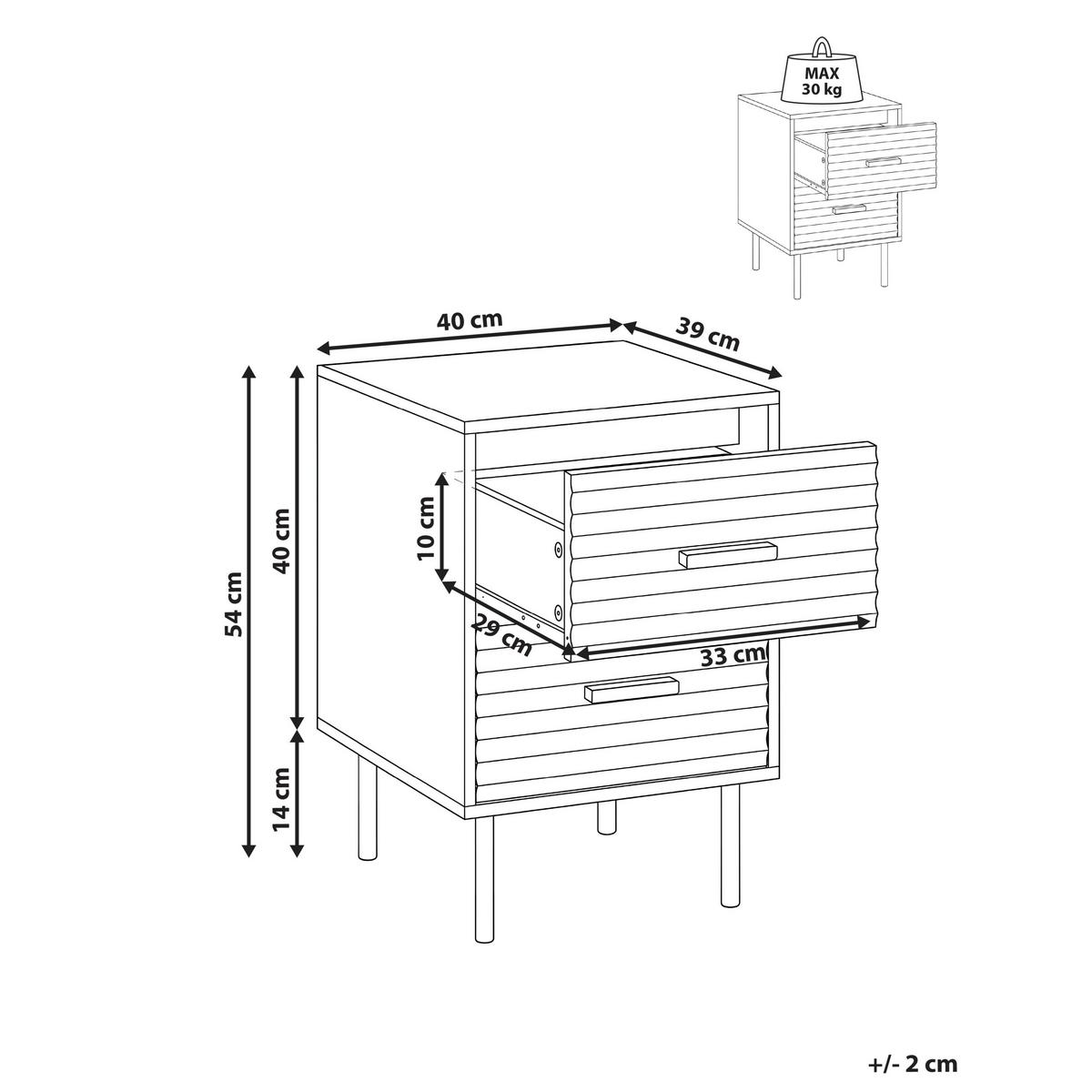 NACHTTISCH mit 2 Schubladen Hellbraun Walgett - Hellbraun, Holzwerkstoff (39/40/54cm) - Beliani