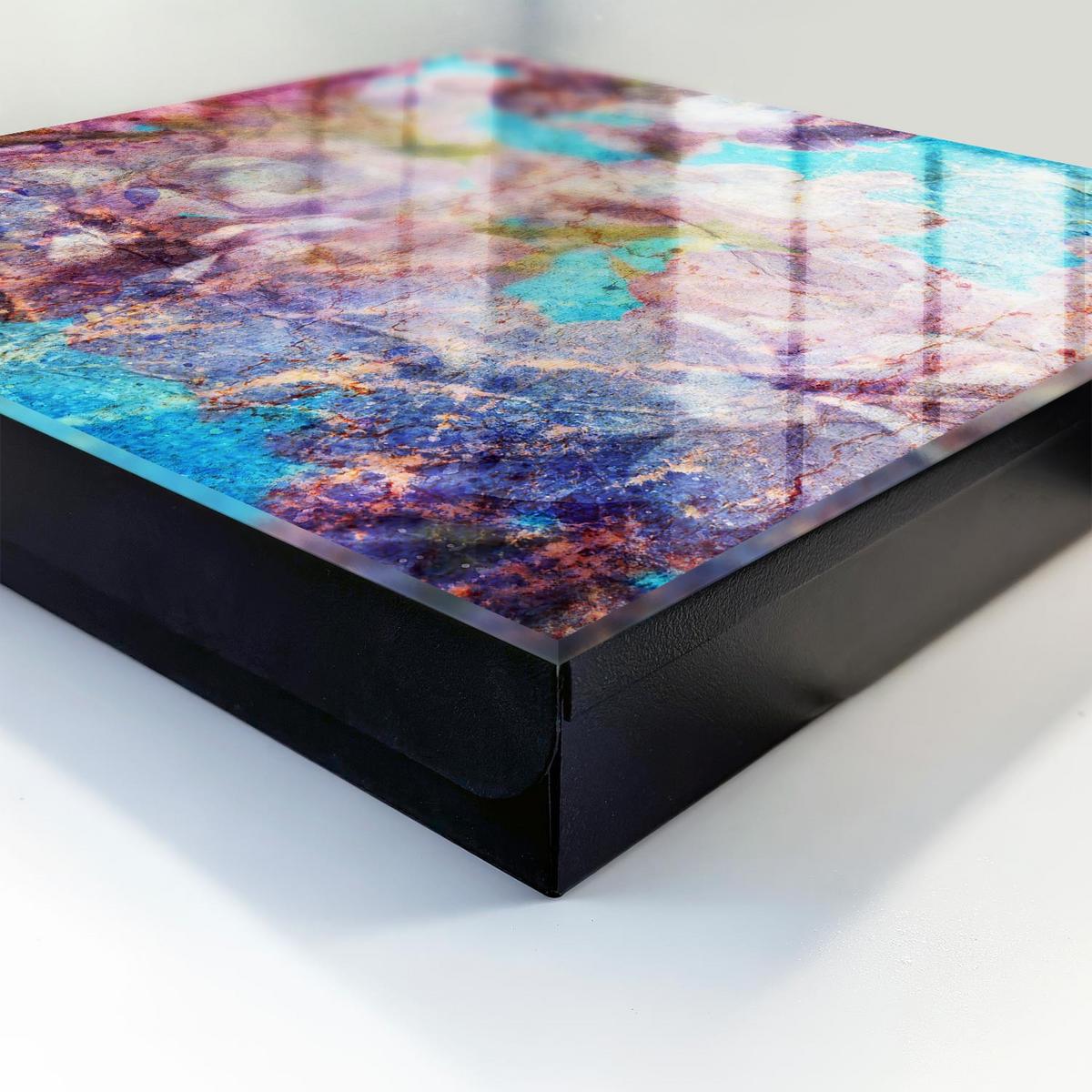SCHLÜSSELBOX Schwarz 30x30 cm- Türöffnung nach rechts - Bunte Blumen - Blau, Metall (30/30/5cm) - TULUP