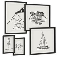 BILDER SET 5er Set - 50x50 cm & 20x30 cm & 40x60 cm Schwarzer Rahmen - Fröhliche Momente mit Champagner - Schwarz, Kunststoff (40/60cm) - TULUP