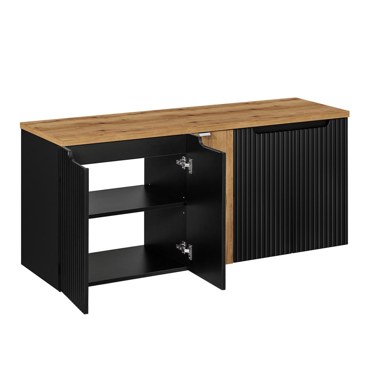 WASCHTISCHUNTERSCHRANK 140cm Riva Schwarz und Holz - Schwarz, Holzwerkstoff (140/57/40cm) - Petits-meubles