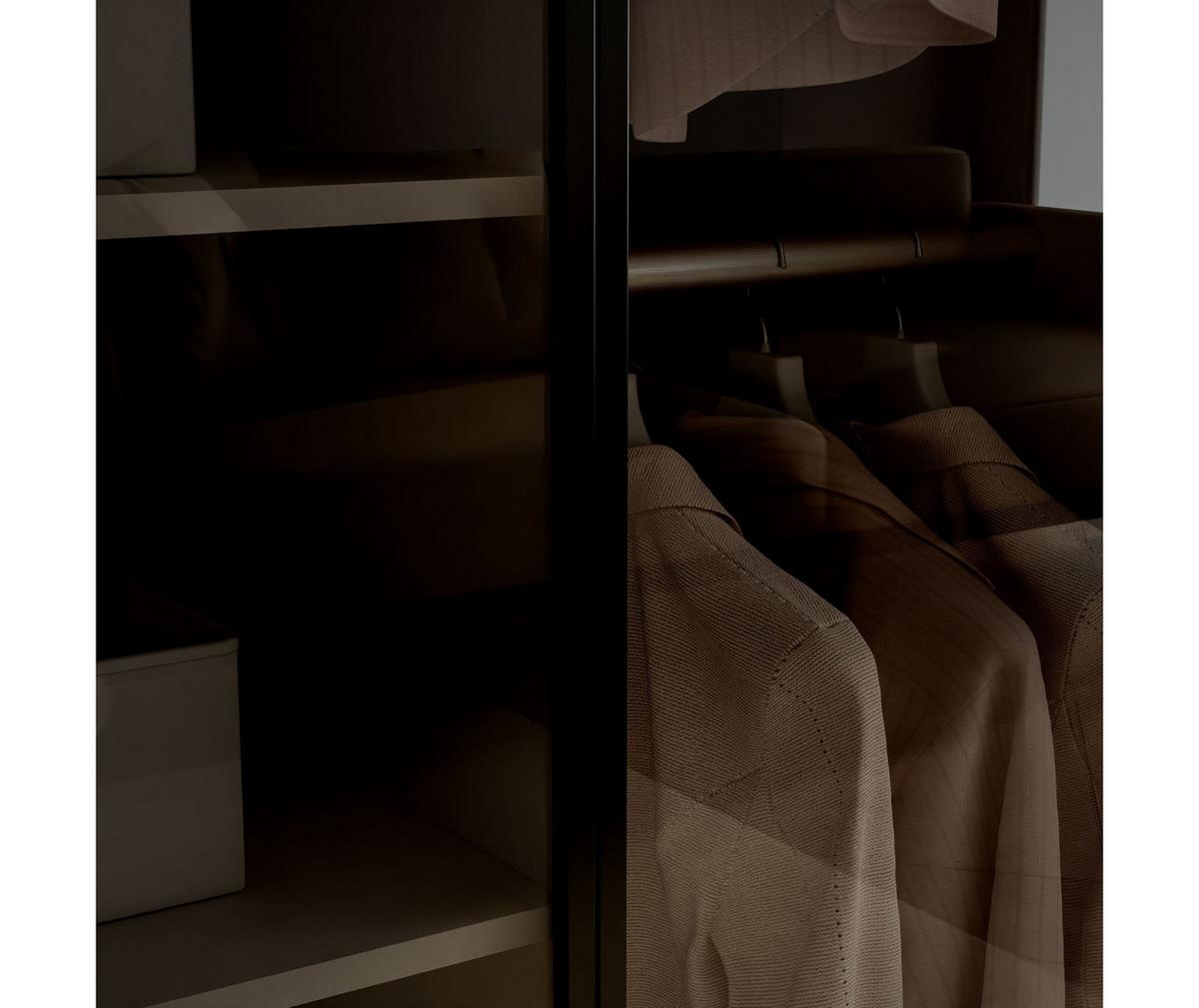 KLEIDERSCHRANK SANDBOX KASHMIR 300 303/49/200 cm Kaschmir / Kaschmir + schwarzes Glas ohne LED 12 Zusatzböden - Kaschmir/Schwarz, Holzwerkstoff/Kunststoff (303/200/49cm) - Lookway